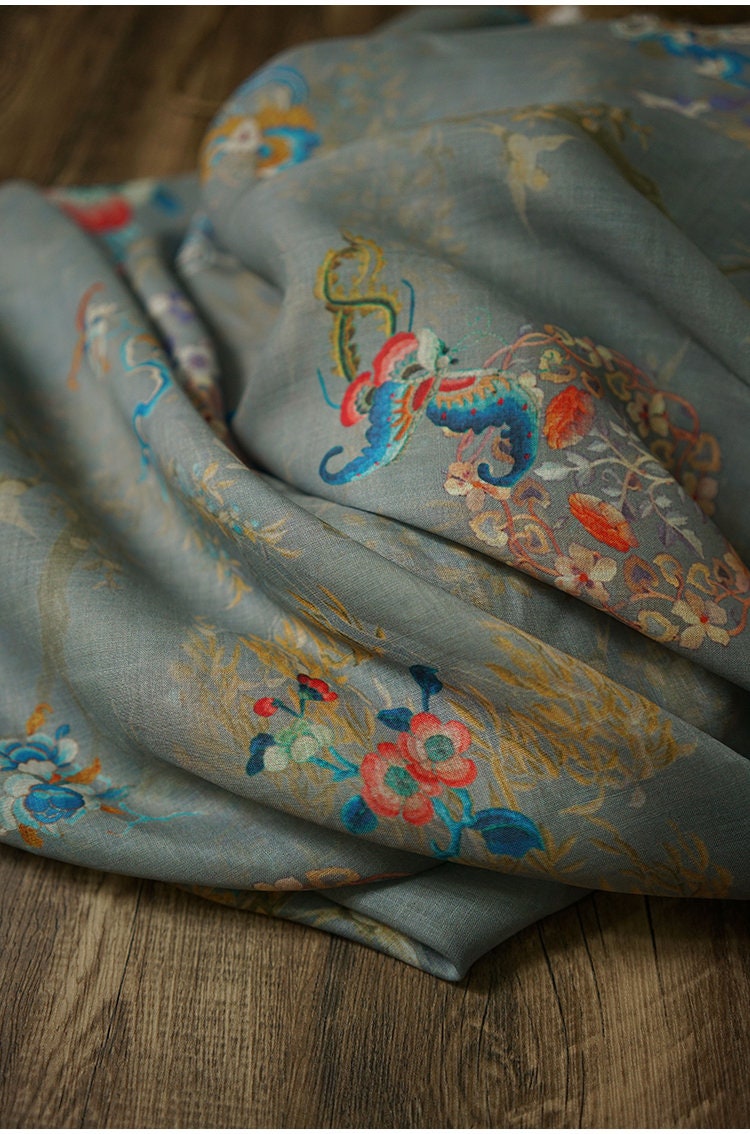 Dunhuang Murals Ramie Fabric: 55"W Soft Home Textile