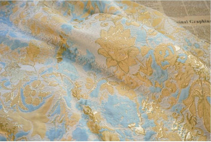 Gold Thread Floral Jacquard Fabric: 3D Texture, 55" Wide - By The Meter