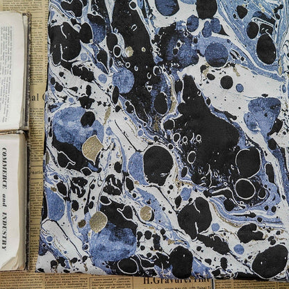 Blue Black Gold Splash Ink Jacquard Fabric: 59"W Upholstery