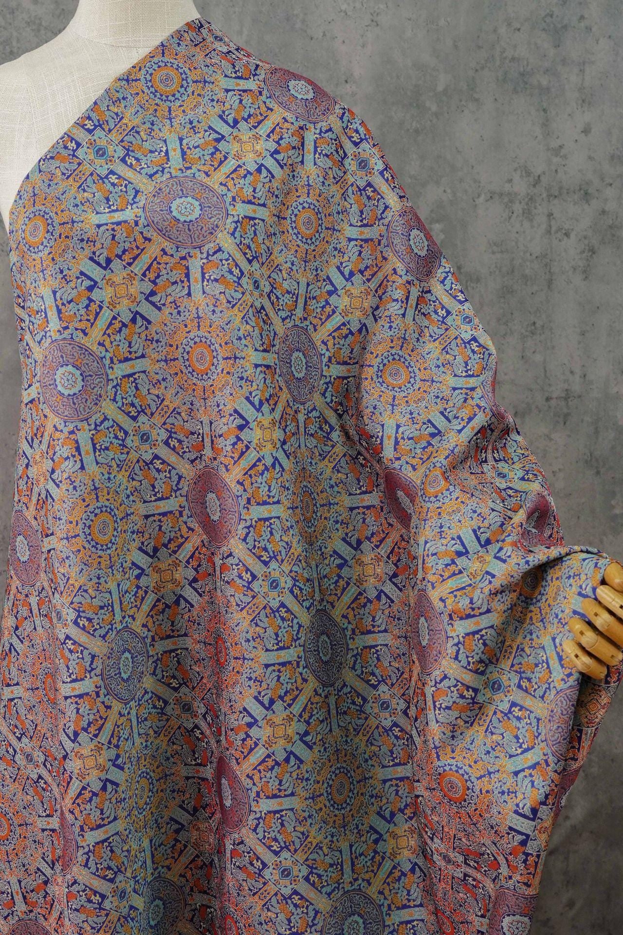 Mongolian Bada Pattern Fabric: 59"W Rayon Upholstery, Costume, Decor