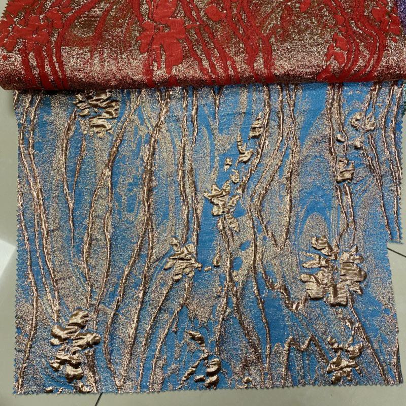 Green Jacquard Fabric with Gold Thread: Deer & Floral Design, 55" Wide