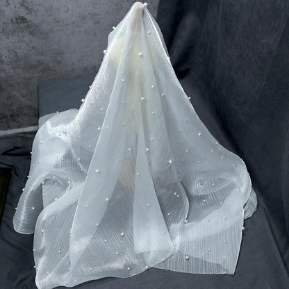 White Beaded Organza Fabric: Luxury Wedding Dress Material (59")