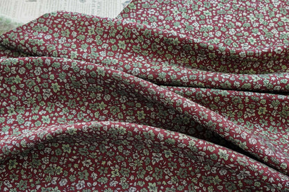 Red Mini Floral Jacquard Fabric: Countryside Style, 58" Wide
