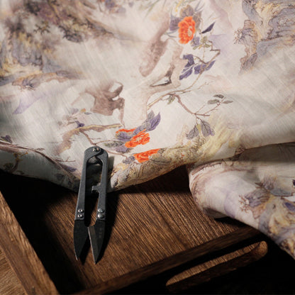 Tissu ramie style vintage : imprimé floral, textile d'intérieur doux, 140 cm de large