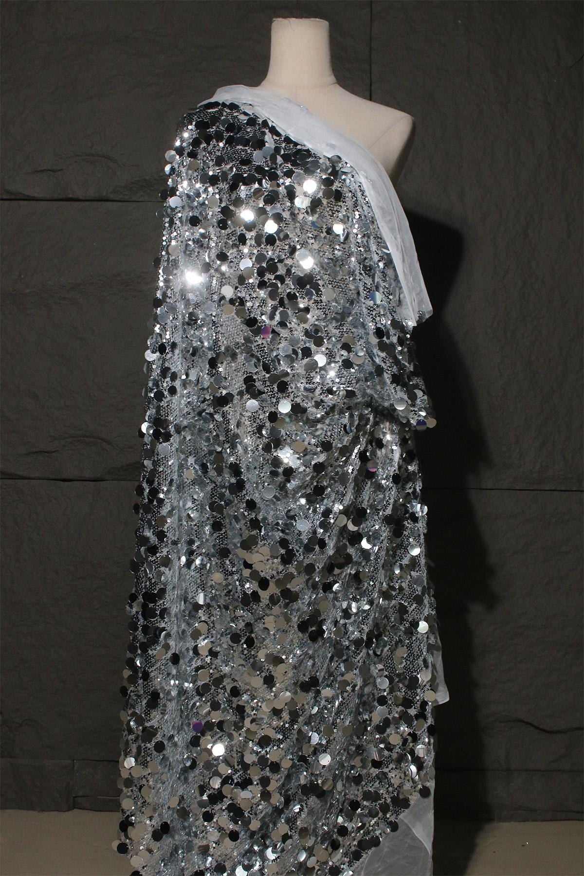 Fish Scale Sequin Mesh Fabric, Silver Symphony Gradient, DIY Sewing