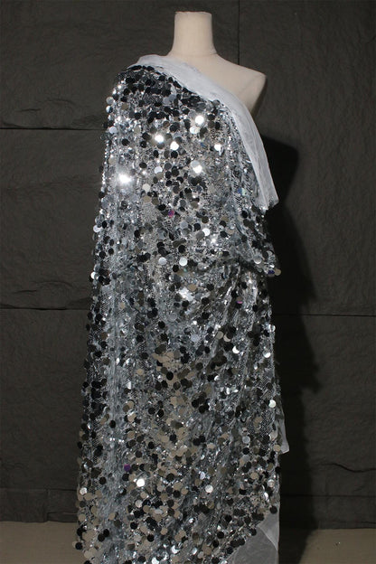 Fish Scale Sequin Mesh Fabric, Silver Symphony Gradient, DIY Sewing