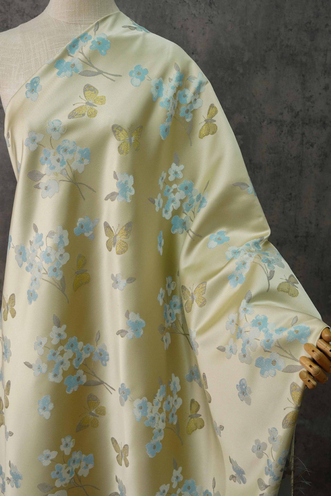 Gold Butterfly Brocade Fabric: Plum & Pale Gold Jacquard - 59" Wide