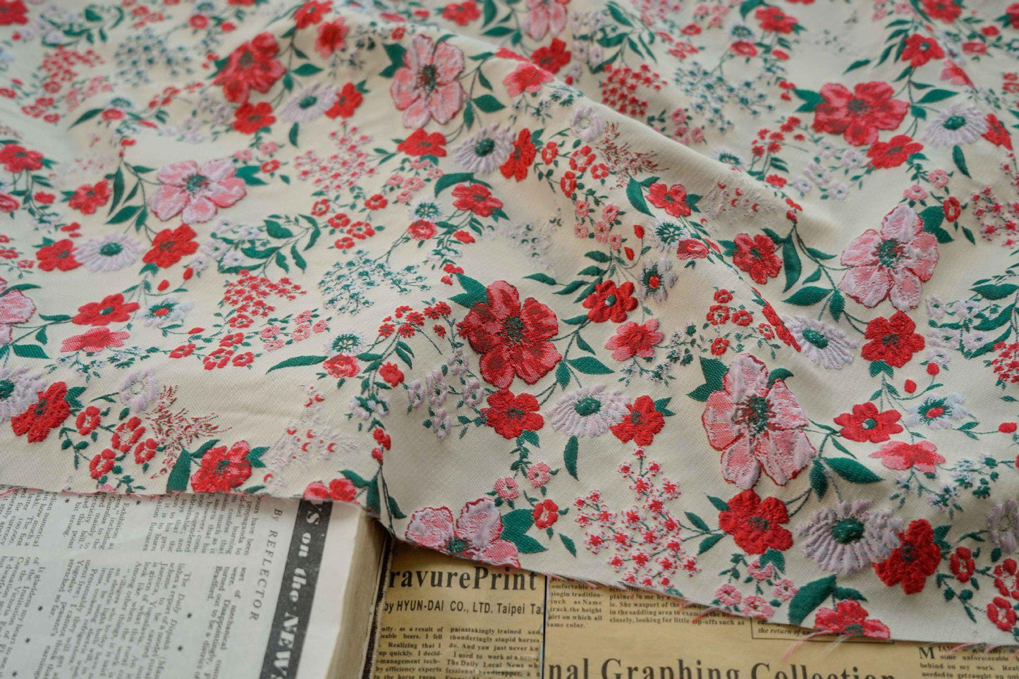 French Floral Jacquard Fabric: Upholstery & Costume Sewing, 55" Wide