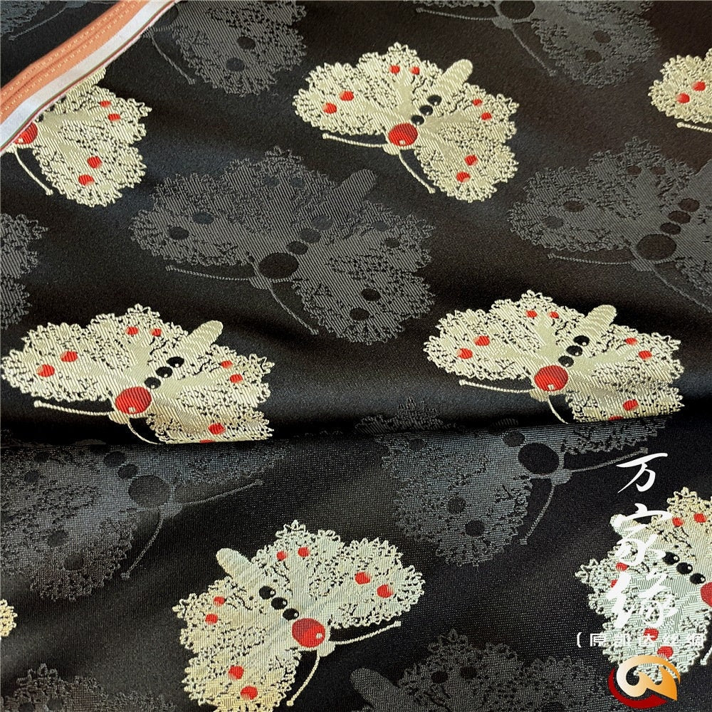Butterfly Brocade Fabric: Natural Silk Cotton Damask (29.5"W)