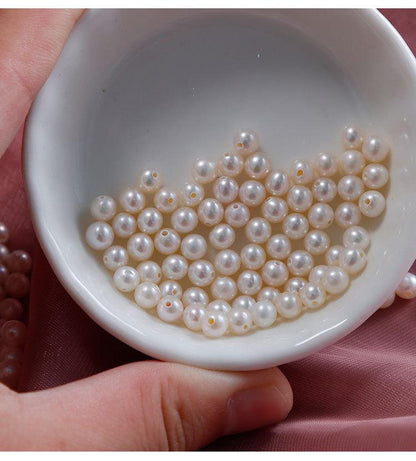 4���4.5mm Natural Round Freshwater Pearls ��� Half-Drilled Loose Beads for DIY Je