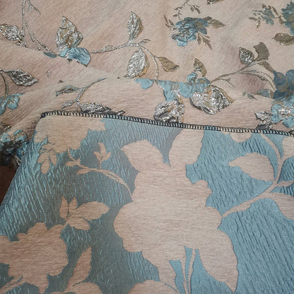 Gold Thread Jacquard Fabric: 3D Flower Design, 56" Wide