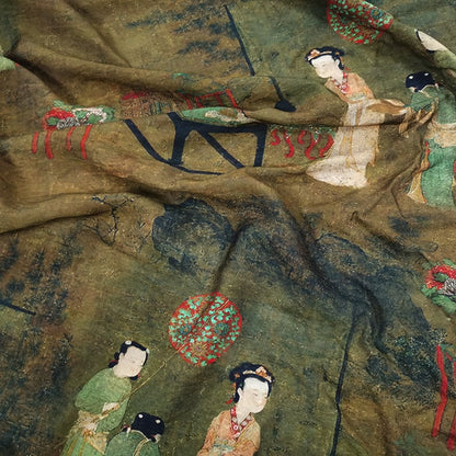 Chinoiserie Linen Fabric: Asian Ladies, Sewing Scene, Home Decor