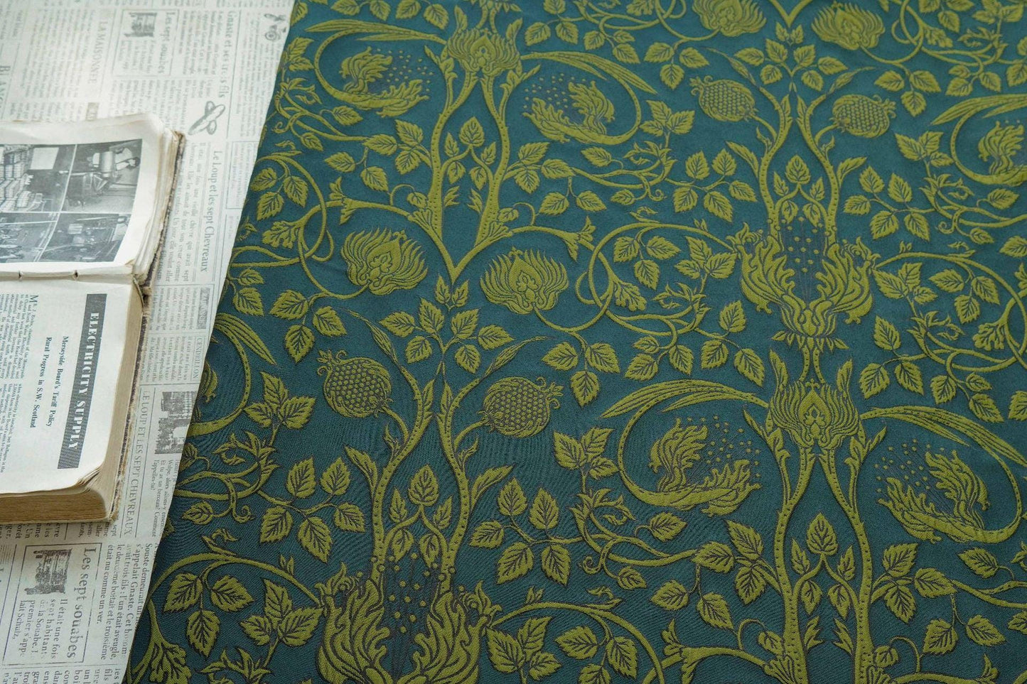 European Baroque Embossed Jacquard Fabric, Vintage Floral Brocade for Dressmaking and Gown, 58"Wide