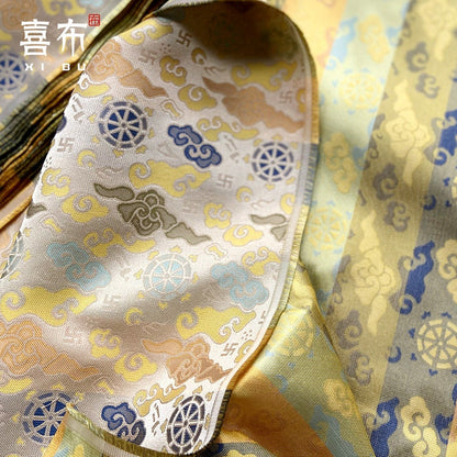 Lucky Cloud Wheel Brocade Fabric: Silk Rayon Blend, Cheongsam, Tibetan Robe