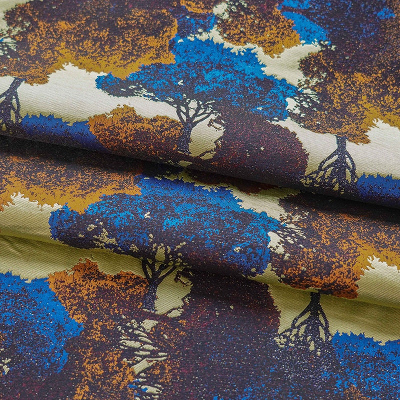 Giant Trees Jacquard Woven Fabric: Embossed Oil Painting Pattern, 63"W