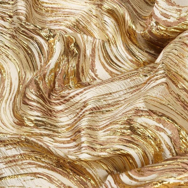 Gold Thread Jacquard Fabric: Universe Galaxy Design, 56" Wide