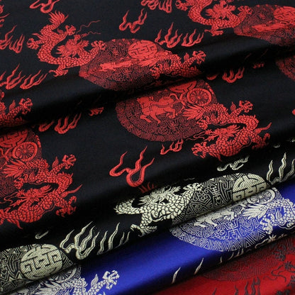 Tissu brocart de soie à motif de dragon chinois : 74 cm de large, accessoires de vêtements