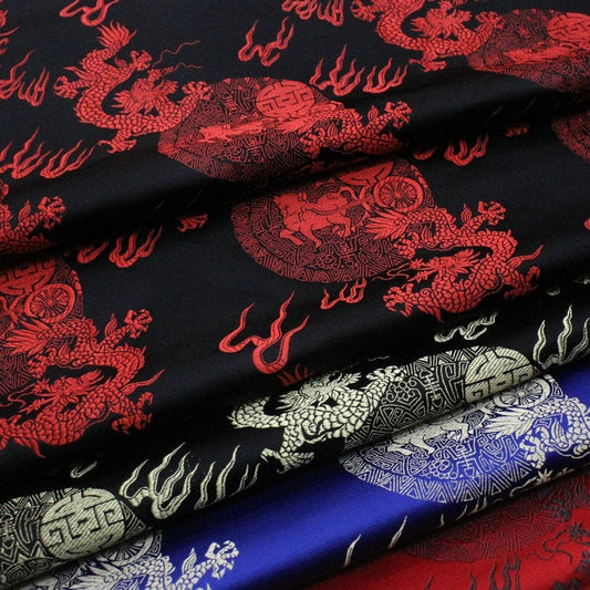 Tissu brocart de soie à motif de dragon chinois : 74 cm de large, accessoires de vêtements