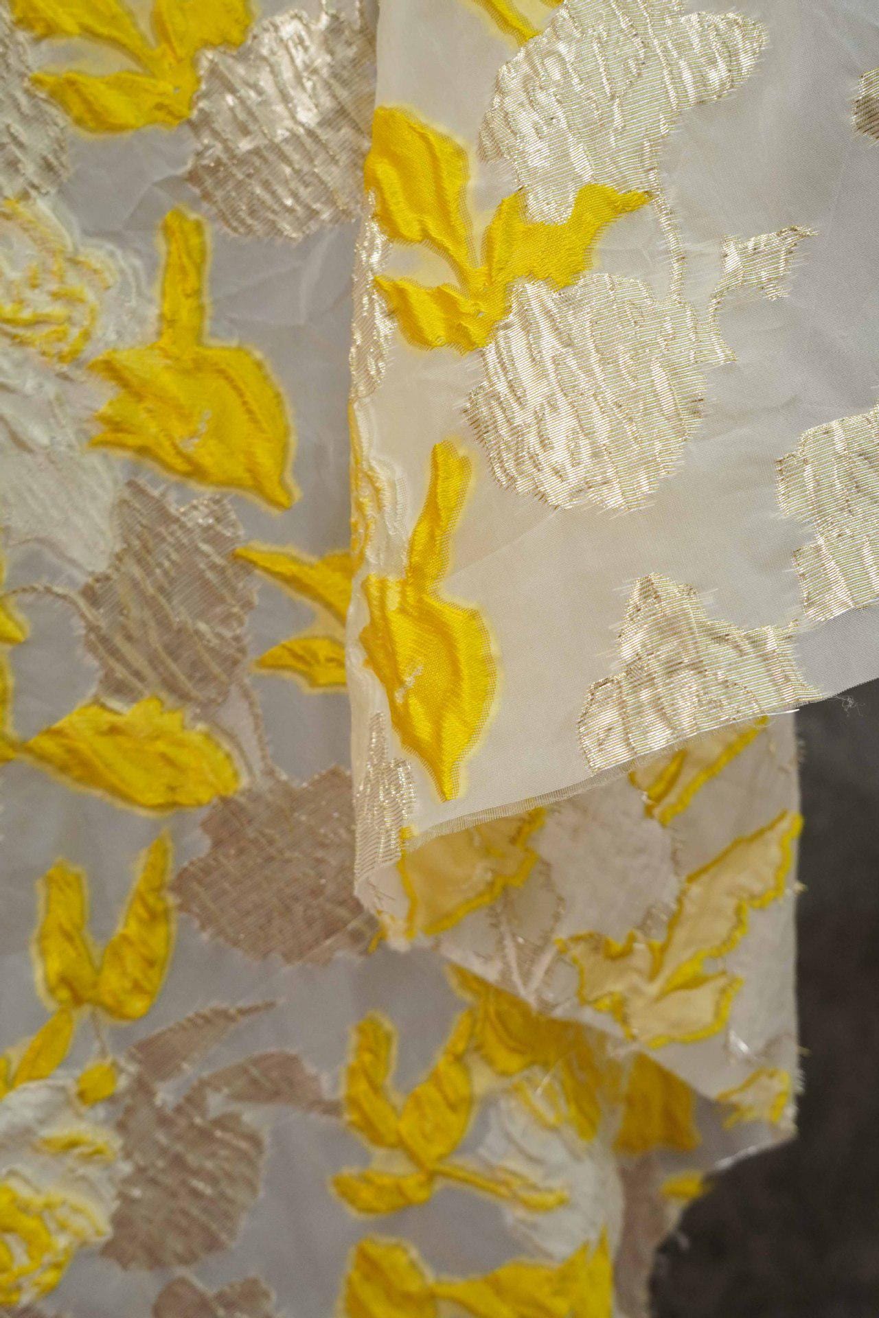 Gold Thread Jacquard Organza Fabric: 3D Embossed Texture, 54" Wide