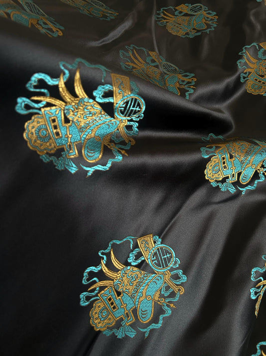 Dragon Brocade Fabric: Colorful Jacquard Satin, 35"W Home Decor