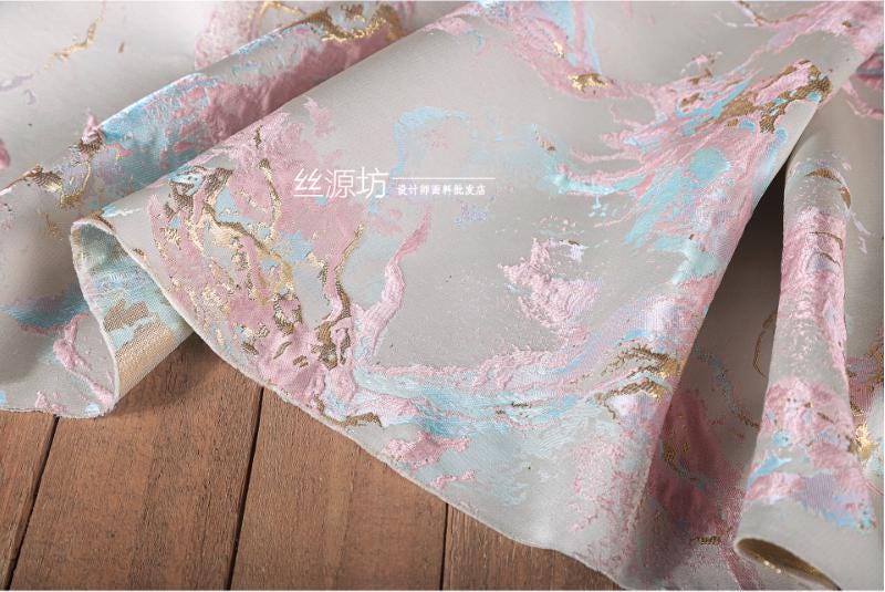 Gold Thread Jacquard Fabric: 3D Oil Painting Texture, 57" Wide