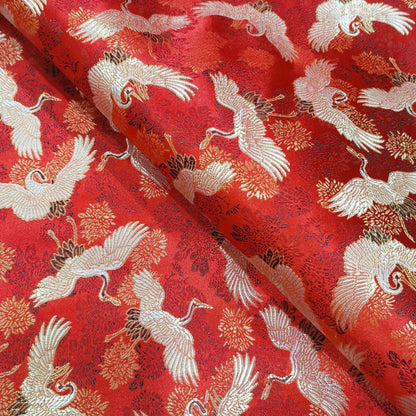 Red Crane Jacquard Satin Fabric: Antique Cheongsam Sewing Fabric