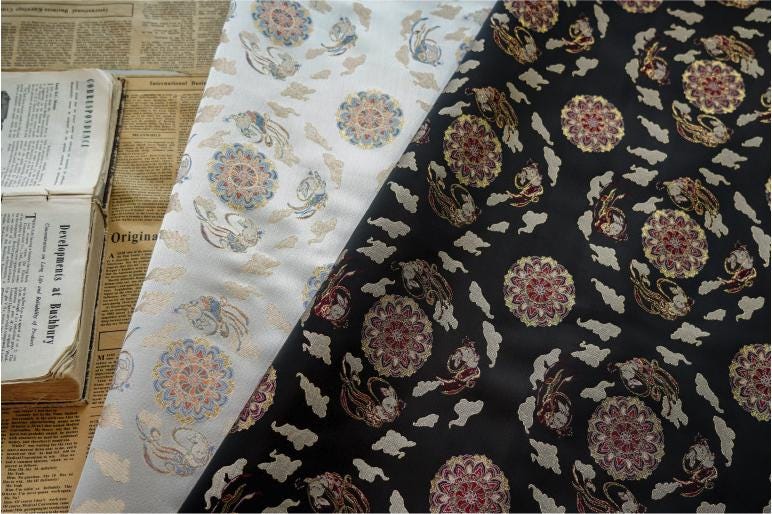 Floral Brocade Fabric: Mongolian Tibetan Style, 59" Wide