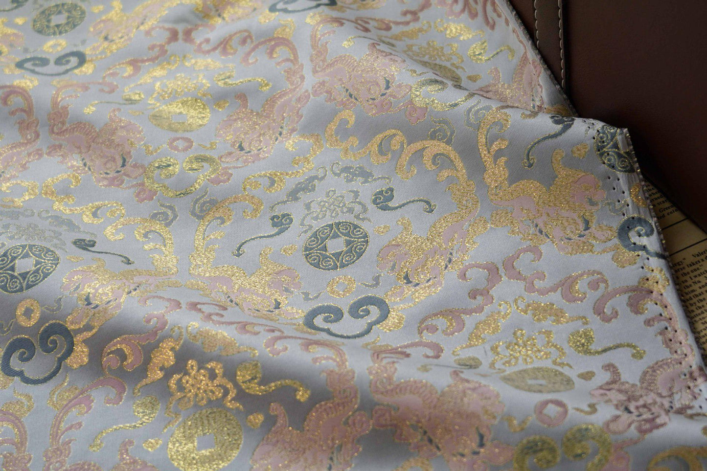 Gold Thread Brocade Fabric: Mongolian Tibetan Style, 59" Wide