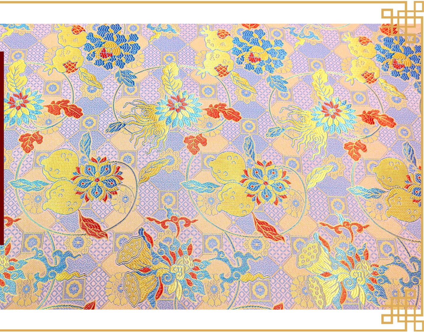 Tissu brocart de soie à motif grenade : rayonne pour ameublement, costumes et décoration (45 po de largeur, 1 mètre)