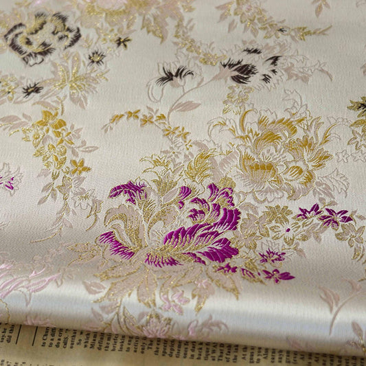 Tissu Jacquard Palais Beige et Or : Coton damassé gaufré, 165 cm de large