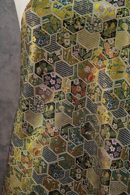 Gold Brocade Jacquard Fabric: Tortoise Shell Pattern, Luxury Upholstery
