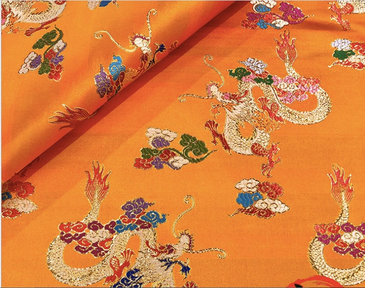 Dragon Brocade Fabric: Multicolor Silk Rayon Blend, 59" Wide
