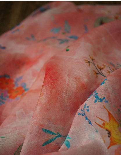 Tissu ramie à motif floral printanier : textile léger pour vêtements et maison, 140 cm de large