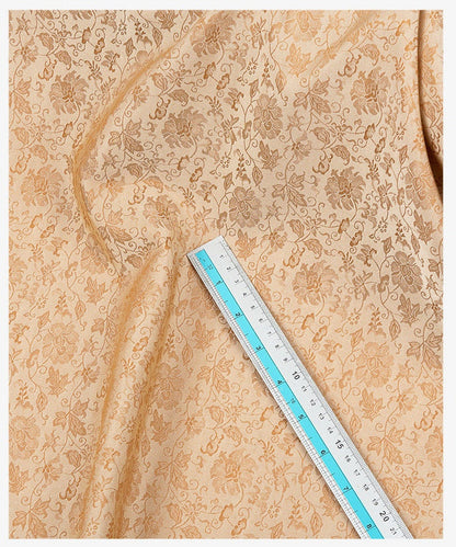 Tissu damassé jacquard pivoine paon : satin de soie thé, 150 cm de large