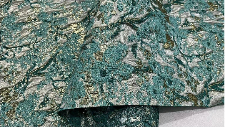 Malachite Green Jacquard Fabric: 100% Polyester Upholstery, Costume, Decor - 57"W