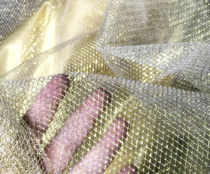 Gold & Silver Stiff Mesh Fabric, Creative Modeling, Designer Dress, 59"W, By the Meter