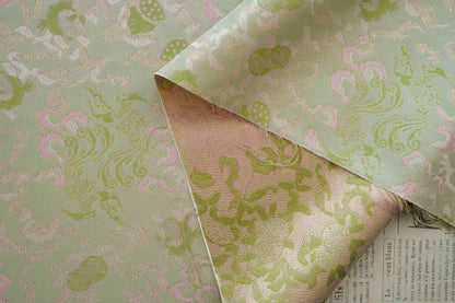 Bean Green Jacquard Fabric with Gold Thread: 55" Wide