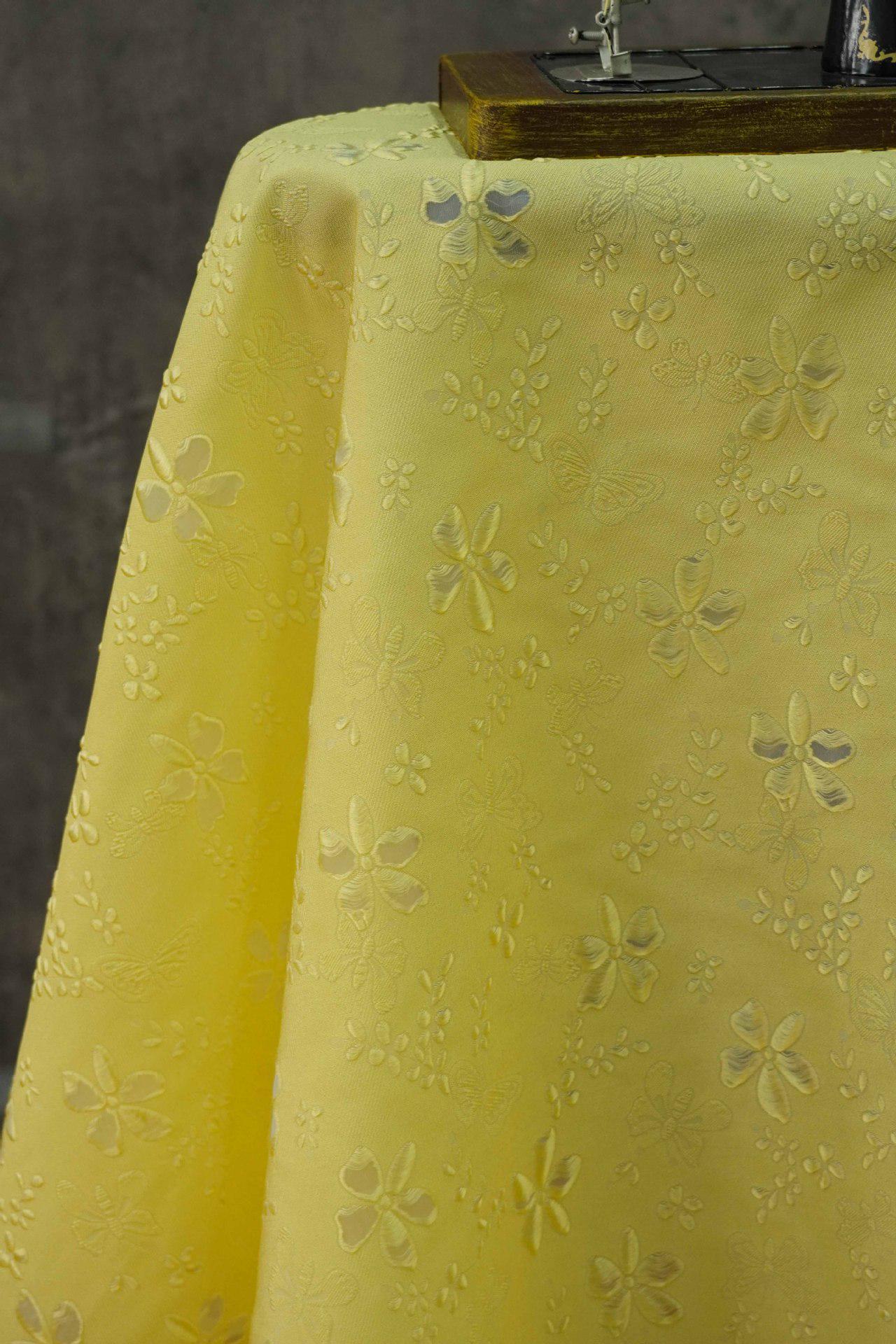 Light Yellow Jacquard Fabric: Hollow Relief Style, 55"W