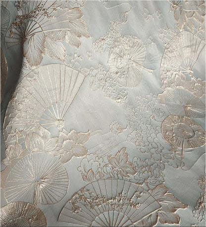 Tissu jacquard gaufré à motif éventail de lotus avec fil doré, 147 cm de large