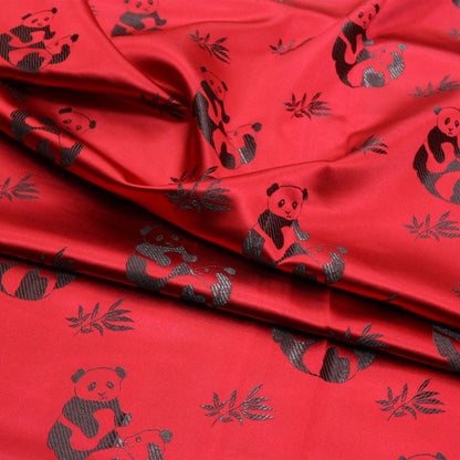 Tissu satiné brodé Panda : tissu de couture chinois à motifs de feuilles de bambou (largeur 45")
