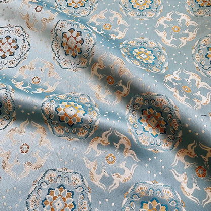 Blue Mongolian Brocade Fabric: 59" Wide, Tibetan Gown Sewing Fabric