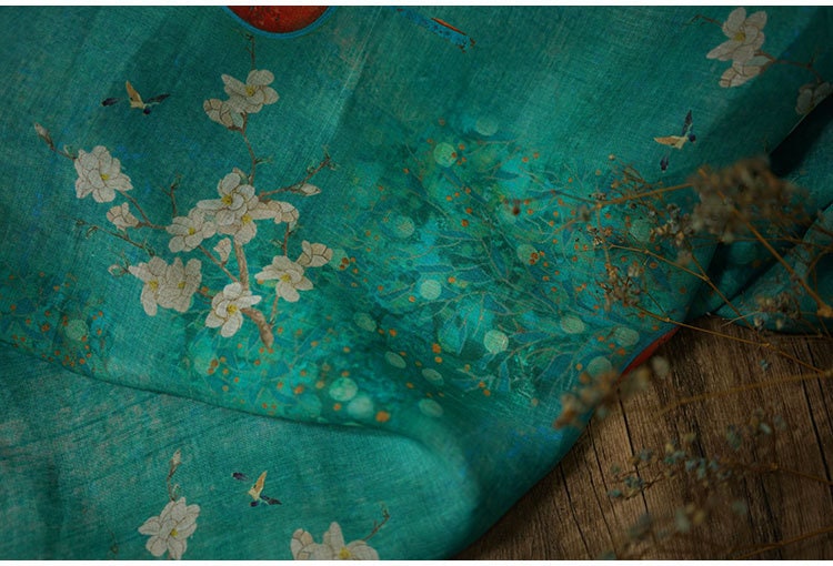 Jade Green Ramie Fabric: Floral Cheongsam Qipao Textile, 55"W