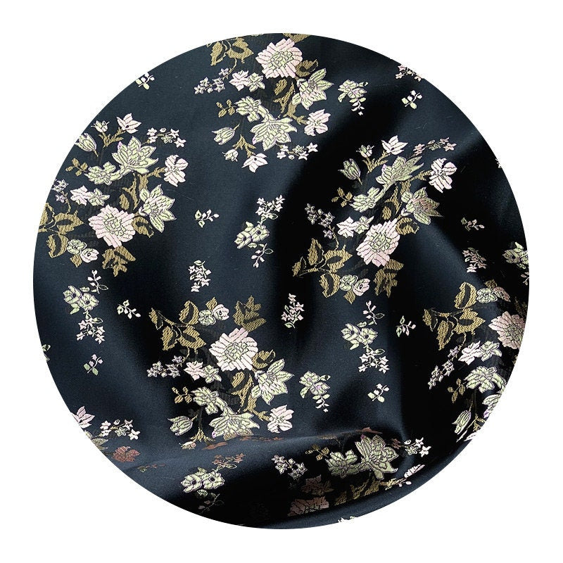 Pink Floral Brocade Fabric: Shiny Rayon Chinese Silk (By The Meter)