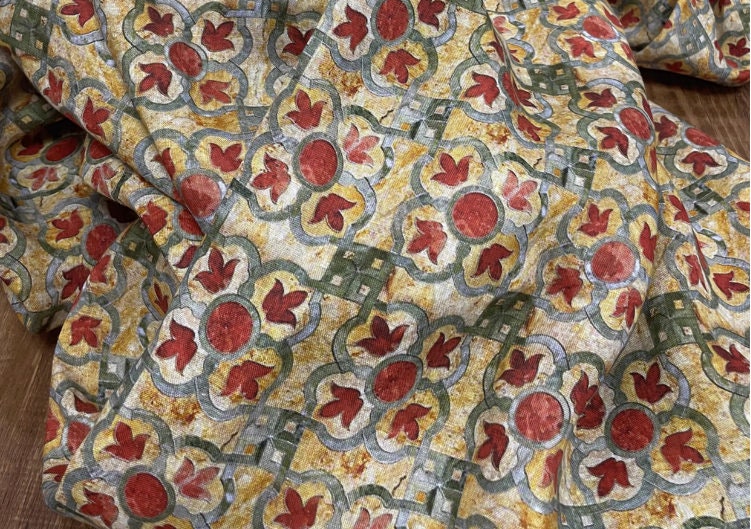 Dunhuang Fresco Linen Fabric: Asian Chinese Style Upholstery, Sewing, Scarf - 53"W