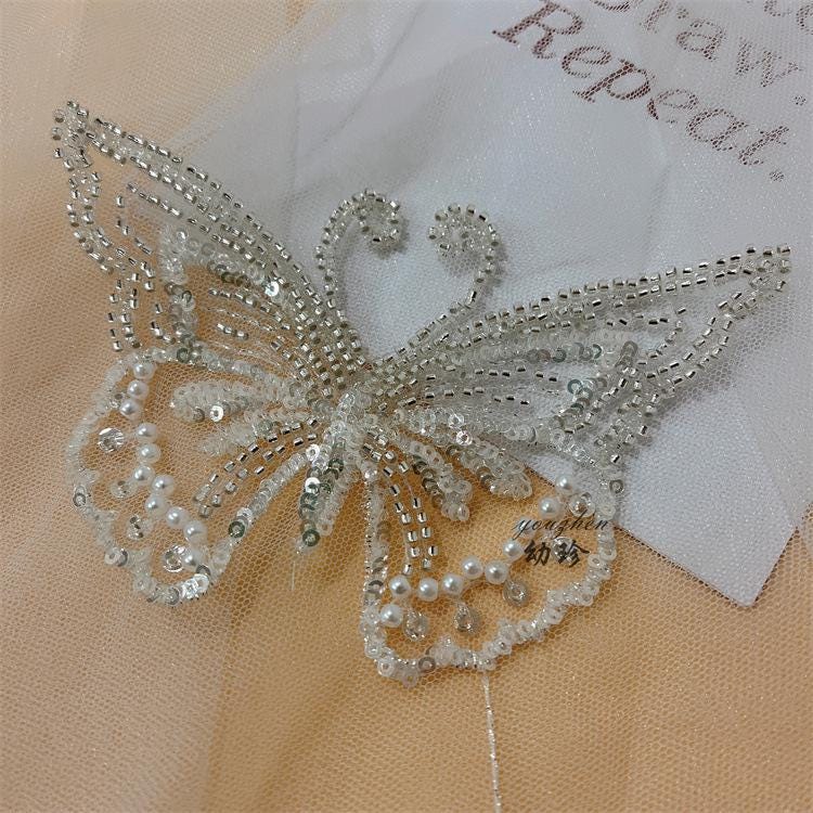 Embroidered Butterfly Lace Trim: Sequin Bridal Wedding Veil Accessory