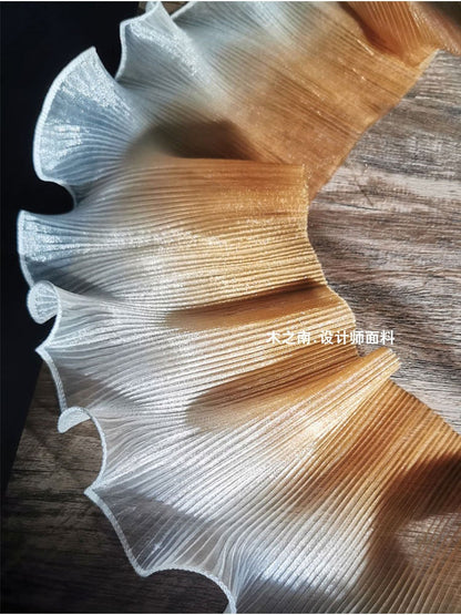 Pleated Ruffle Organza Fabric: 3D Folds, Stiff Texture - 5.9" Wide