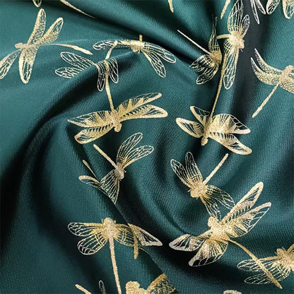Gold Dragonfly Brocade Fabric: Elegant Cheongsam & Dress Textile