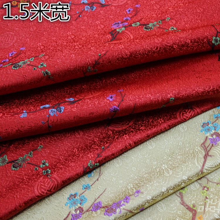 Tissu brocart à fleurs de prunier : rayonne 59''L Cheongsam Qipao