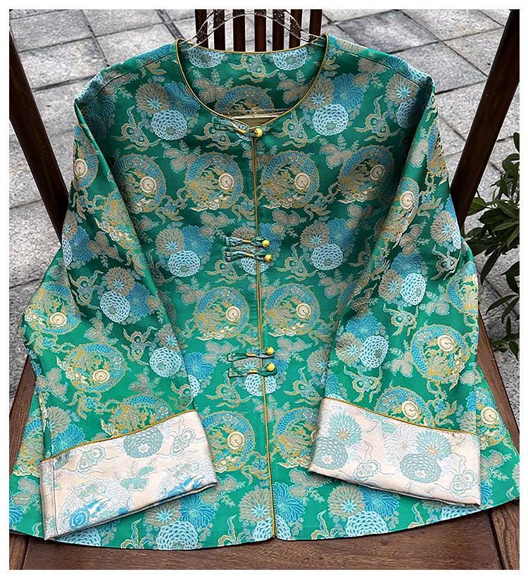 Dragon Jacquard Fabric: Ancient Asian Totem Pattern, 55" Wide