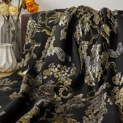 Gold Thread Jacquard Fabric: 3D Embossed Woven Material, 63"W